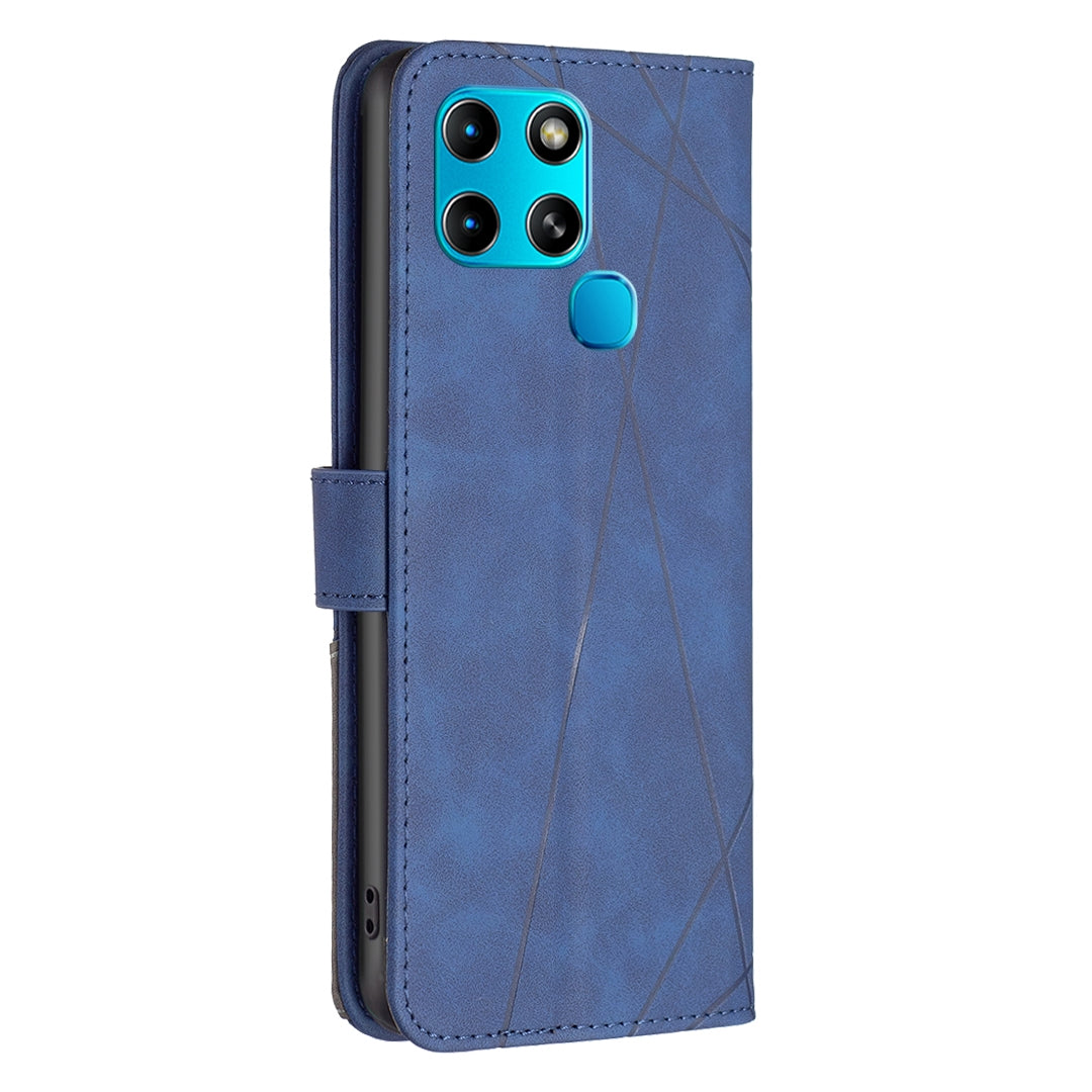 Infinix Smart 6 Wallet Case – Rhombus Texture PU Leather, Magnetic Buckle, Card Slots, Stand Function, Shockproof Protective Cover