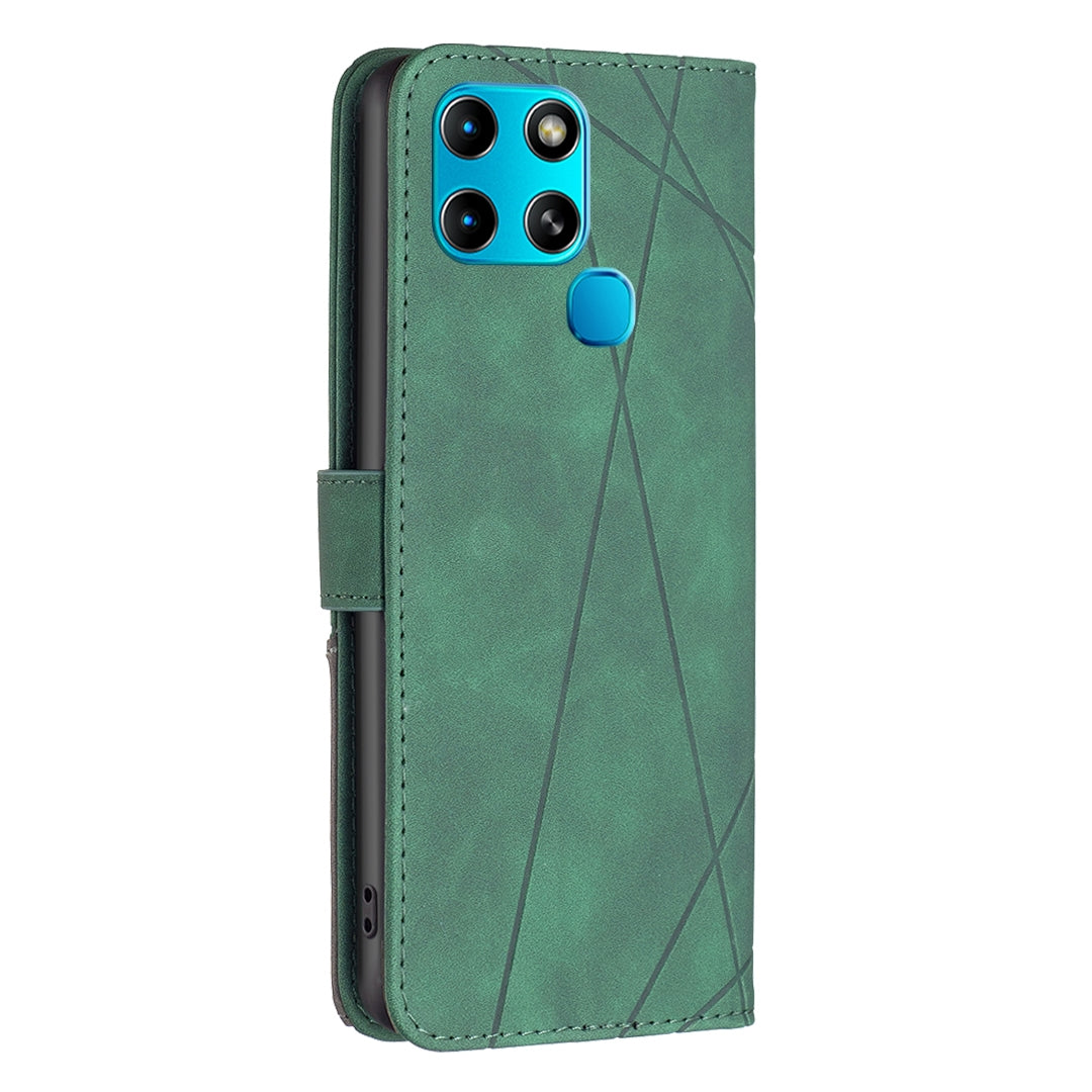 Infinix Smart 6 Wallet Case – Rhombus Texture PU Leather, Magnetic Buckle, Card Slots, Stand Function, Shockproof Protective Cover