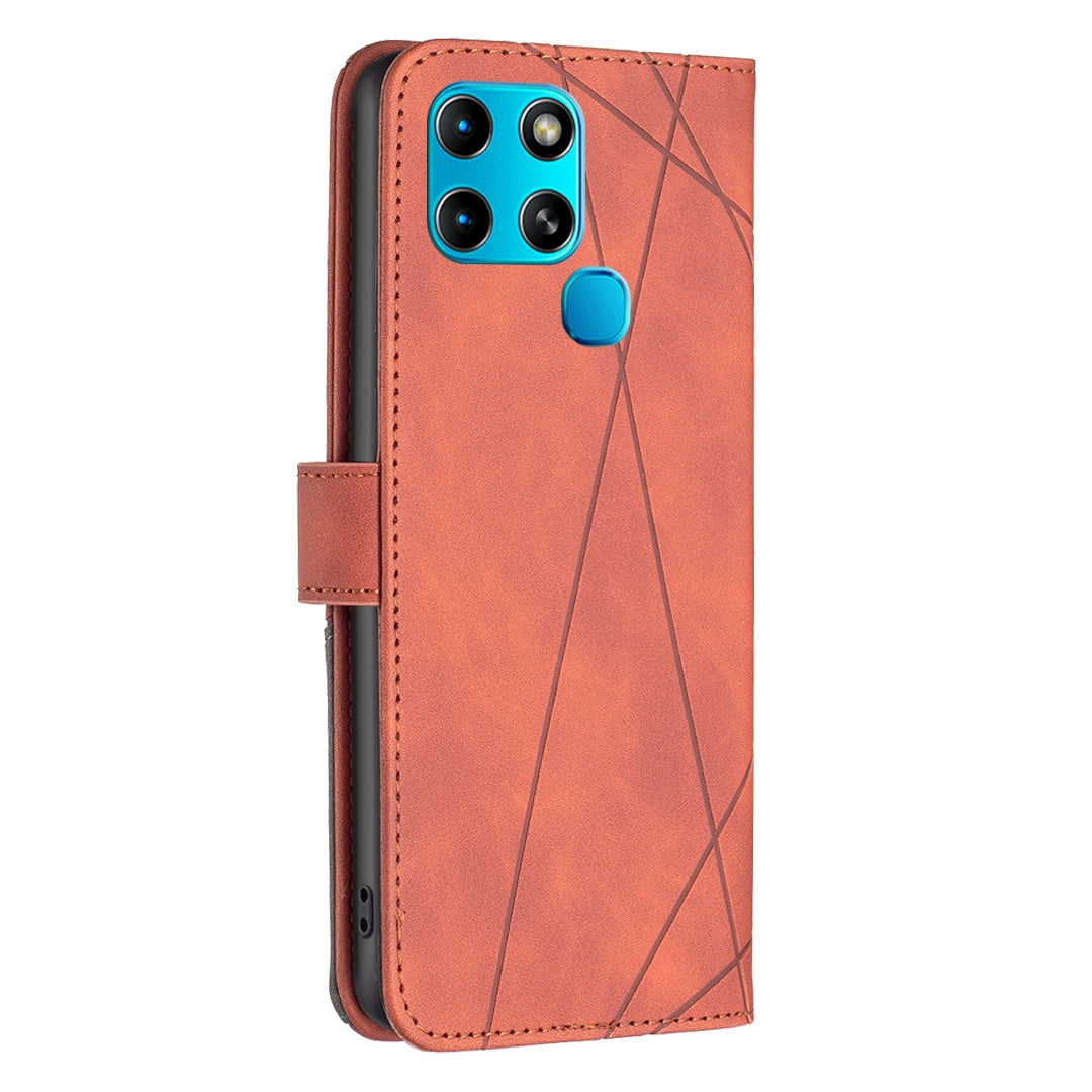 Infinix Smart 6 Wallet Case – Rhombus Texture PU Leather, Magnetic Buckle, Card Slots, Stand Function, Shockproof Protective Cover