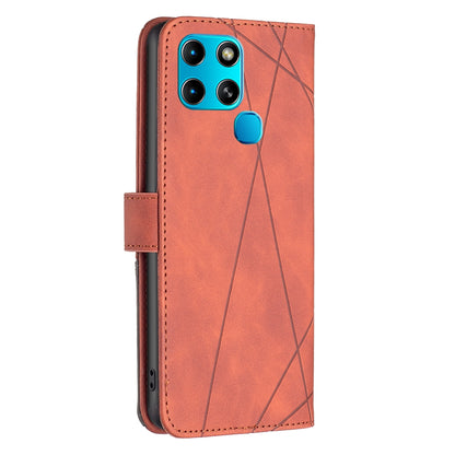Infinix Smart 6 Wallet Case – Rhombus Texture PU Leather, Magnetic Buckle, Card Slots, Stand Function, Shockproof Protective Cover