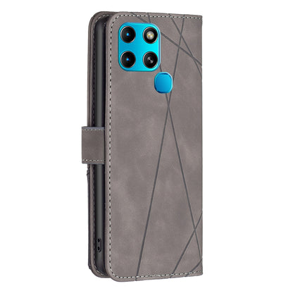 Infinix Smart 6 Wallet Case – Rhombus Texture PU Leather, Magnetic Buckle, Card Slots, Stand Function, Shockproof Protective Cover