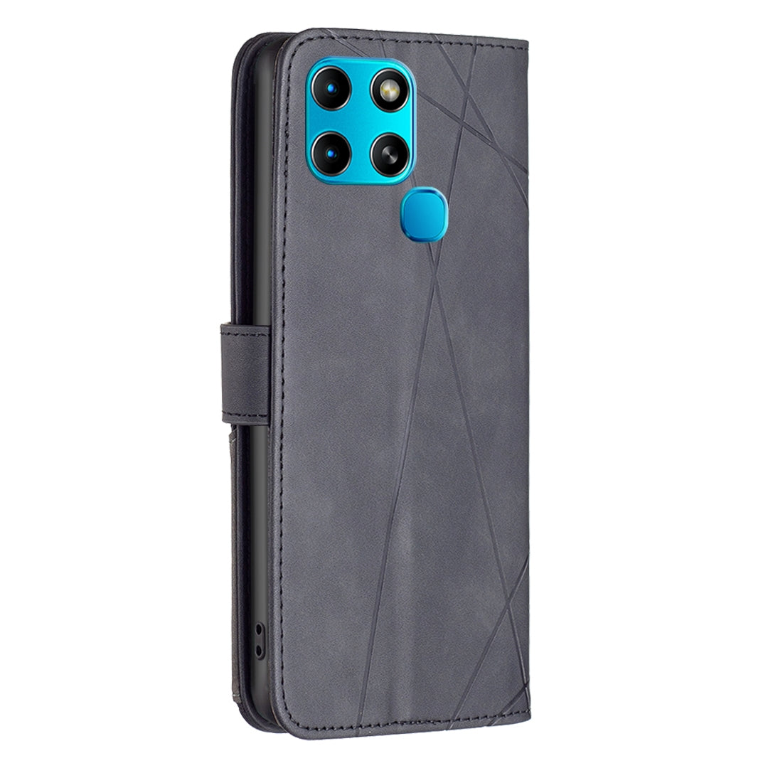 Infinix Smart 6 Wallet Case – Rhombus Texture PU Leather, Magnetic Buckle, Card Slots, Stand Function, Shockproof Protective Cover