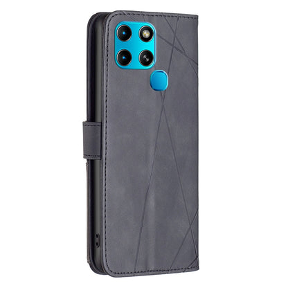 Infinix Smart 6 Wallet Case – Rhombus Texture PU Leather, Magnetic Buckle, Card Slots, Stand Function, Shockproof Protective Cover