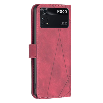 Xiaomi Poco M4 Pro Wallet Case – Rhombus Texture PU Leather, Magnetic Buckle, Card Slots, Stand Function, Shockproof Protective Cover