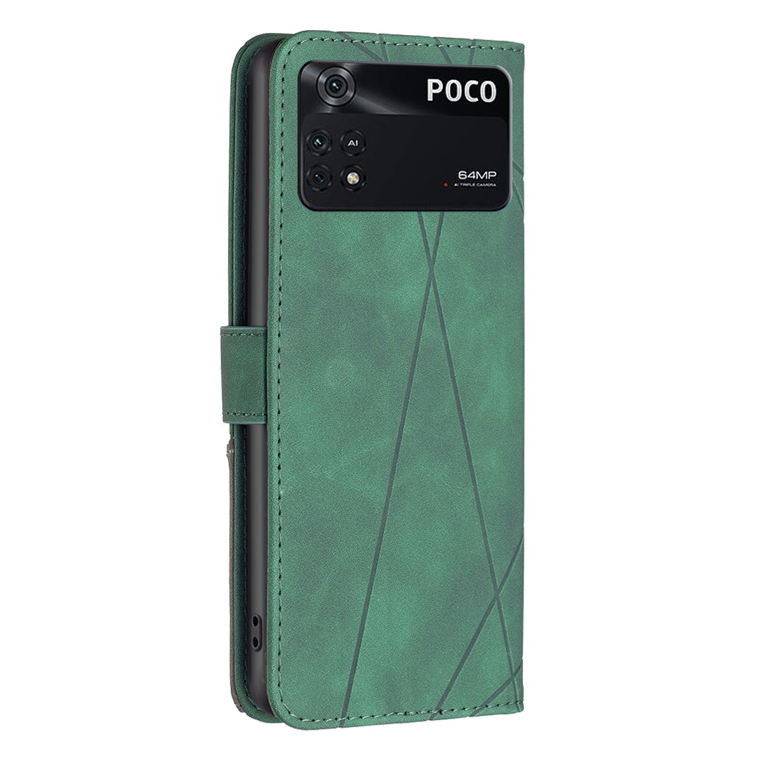 Xiaomi Poco M4 Pro Wallet Case – Rhombus Texture PU Leather, Magnetic Buckle, Card Slots, Stand Function, Shockproof Protective Cover
