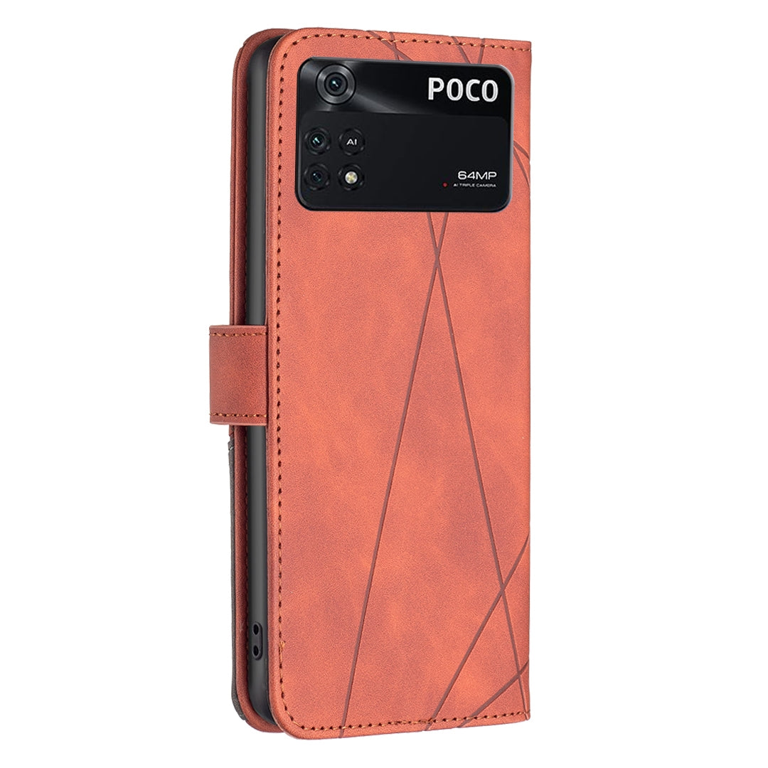 Xiaomi Poco M4 Pro Wallet Case – Rhombus Texture PU Leather, Magnetic Buckle, Card Slots, Stand Function, Shockproof Protective Cover