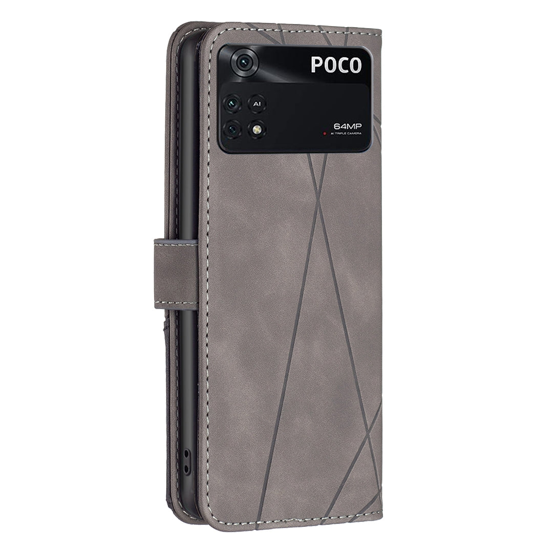 Xiaomi Poco M4 Pro Wallet Case – Rhombus Texture PU Leather, Magnetic Buckle, Card Slots, Stand Function, Shockproof Protective Cover