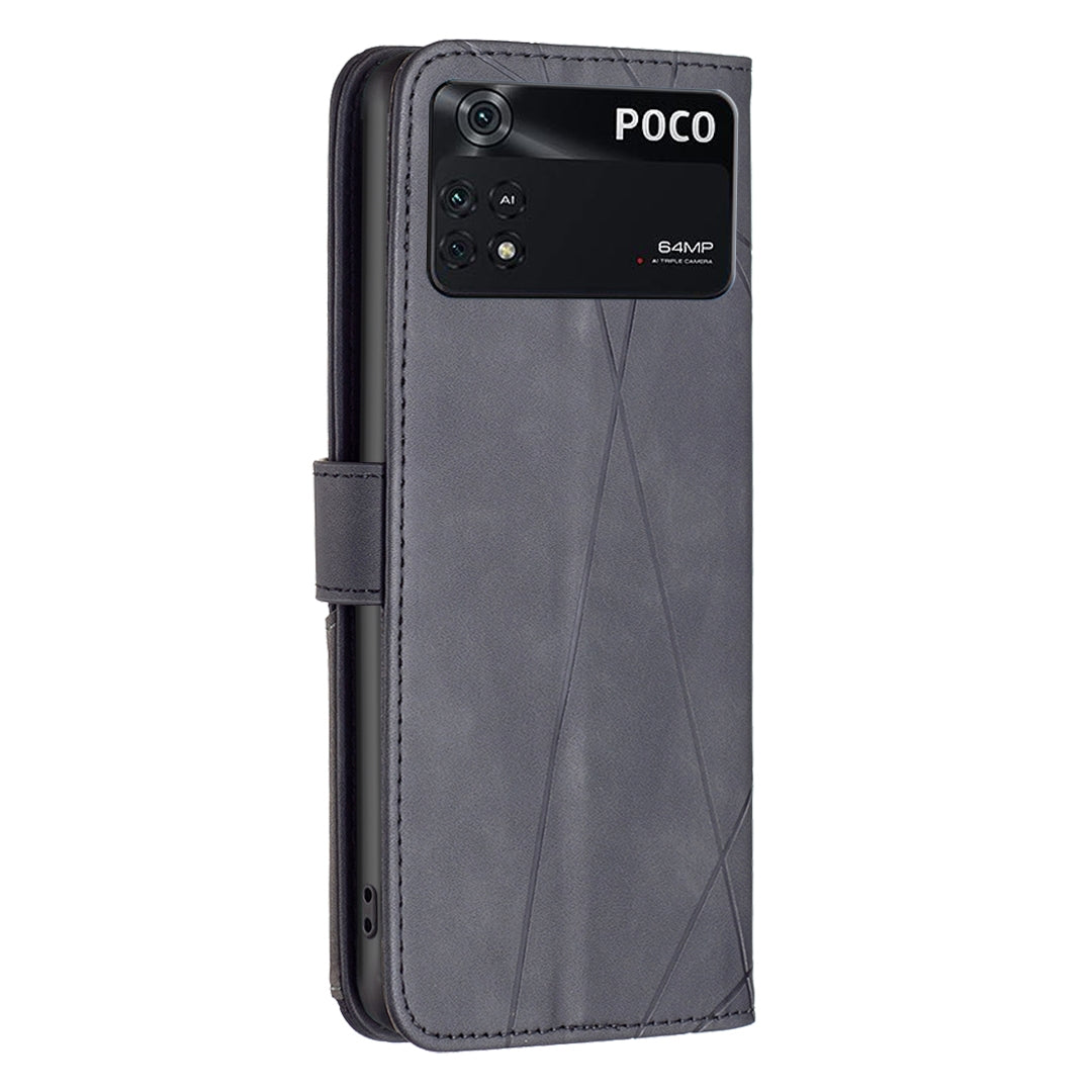 Xiaomi Poco M4 Pro Wallet Case – Rhombus Texture PU Leather, Magnetic Buckle, Card Slots, Stand Function, Shockproof Protective Cover