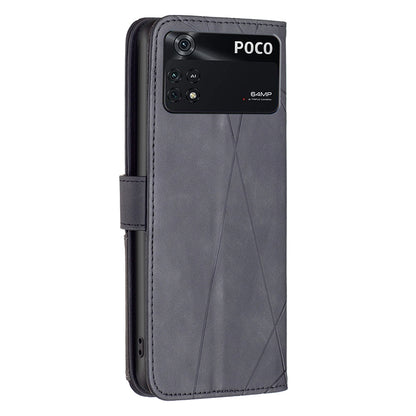 Xiaomi Poco M4 Pro Wallet Case – Rhombus Texture PU Leather, Magnetic Buckle, Card Slots, Stand Function, Shockproof Protective Cover