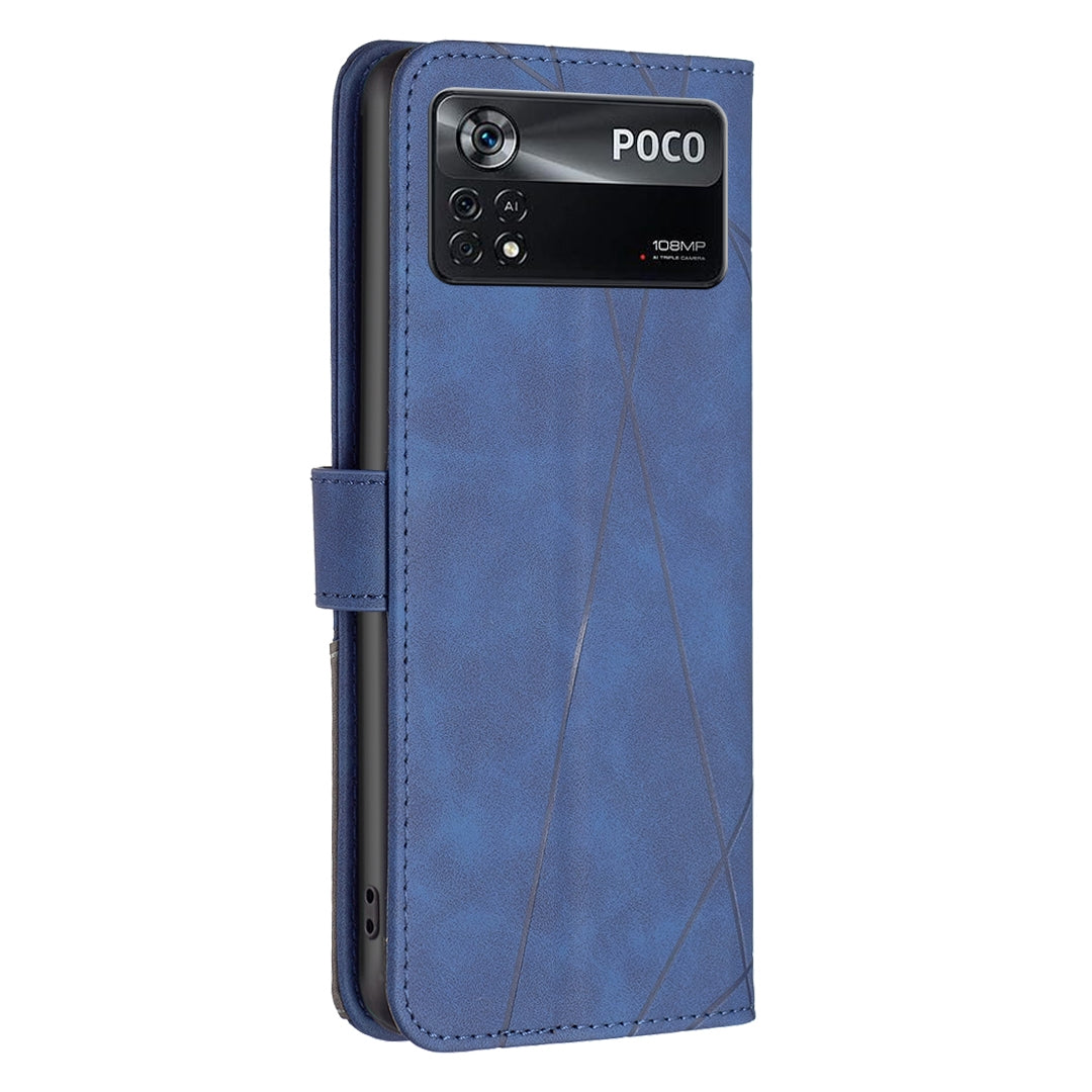 Xiaomi Poco M4 Pro 5G Wallet Case – Rhombus Texture PU Leather, Magnetic Buckle, Card Slots, Stand Function, Shockproof Protective Cover