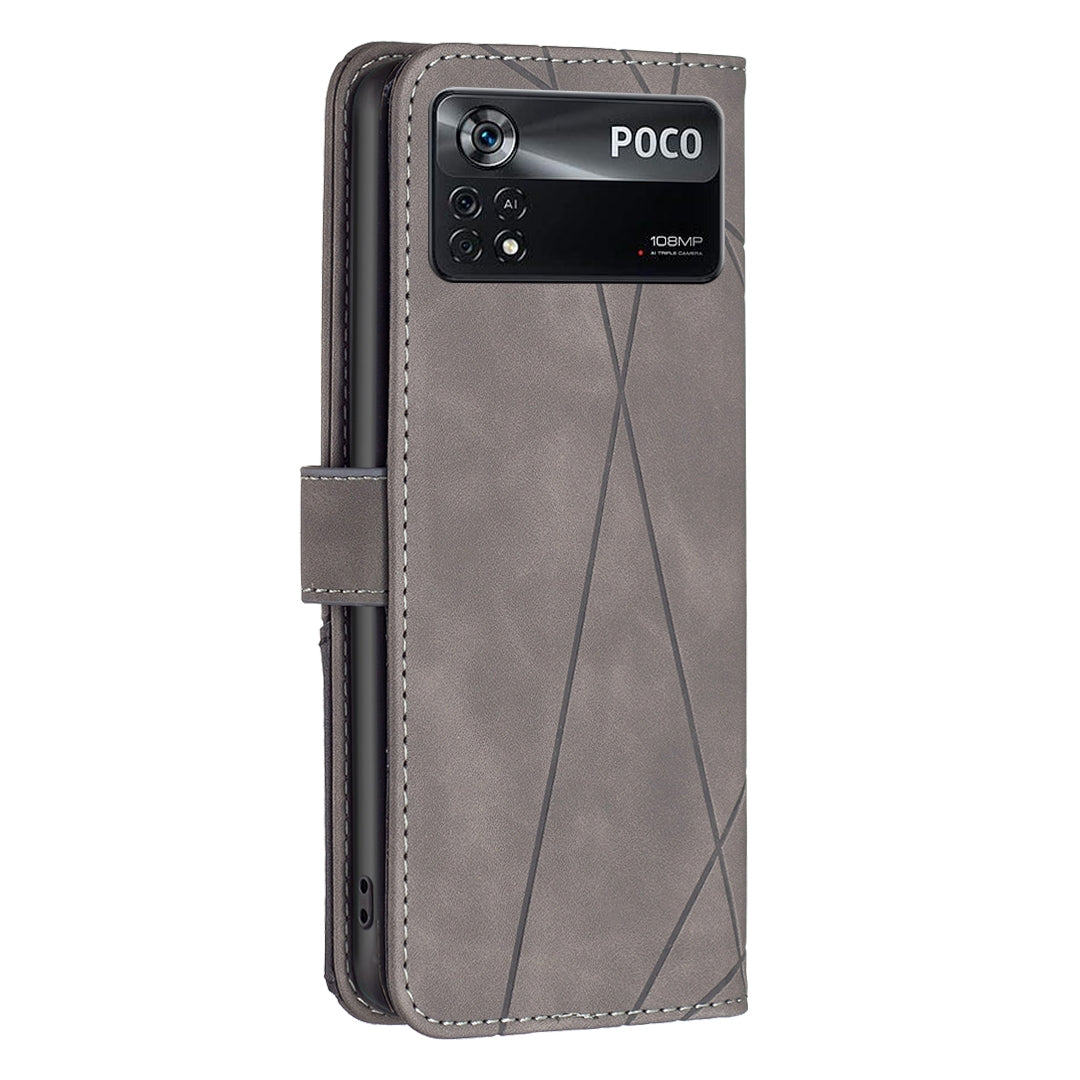 Xiaomi Poco M4 Pro 5G Wallet Case – Rhombus Texture PU Leather, Magnetic Buckle, Card Slots, Stand Function, Shockproof Protective Cover