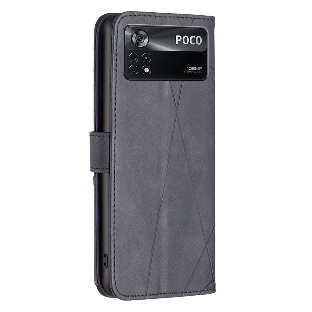 Xiaomi Poco M4 Pro 5G Wallet Case – Rhombus Texture PU Leather, Magnetic Buckle, Card Slots, Stand Function, Shockproof Protective Cover