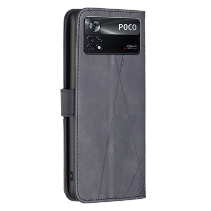 Xiaomi Poco M4 Pro 5G Wallet Case – Rhombus Texture PU Leather, Magnetic Buckle, Card Slots, Stand Function, Shockproof Protective Cover