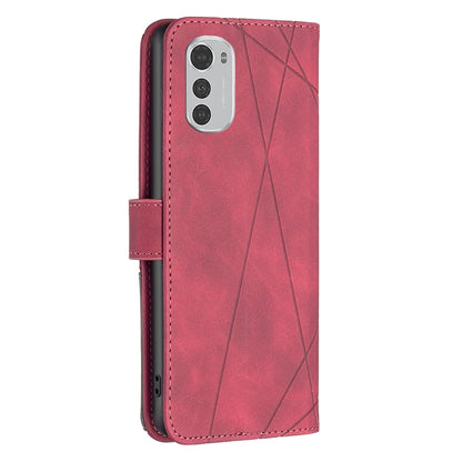 Motorola Moto E32 4G Wallet Case – Rhombus Texture PU Leather, Magnetic Buckle, Card Slots, Stand Function, Shockproof Protective Cover