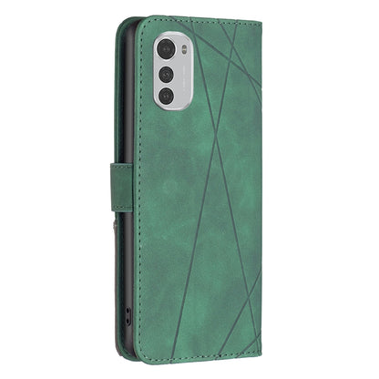 Motorola Moto E32 4G Wallet Case – Rhombus Texture PU Leather, Magnetic Buckle, Card Slots, Stand Function, Shockproof Protective Cover
