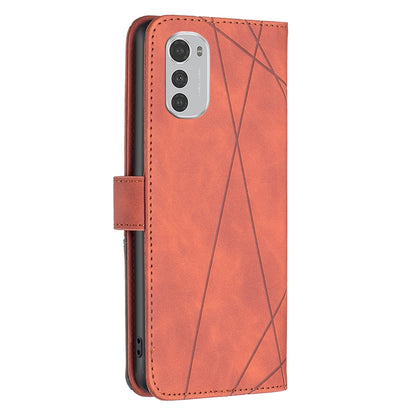 Motorola Moto E32 4G Wallet Case – Rhombus Texture PU Leather, Magnetic Buckle, Card Slots, Stand Function, Shockproof Protective Cover