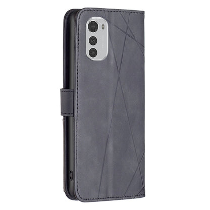 Motorola Moto E32 4G Wallet Case – Rhombus Texture PU Leather, Magnetic Buckle, Card Slots, Stand Function, Shockproof Protective Cover
