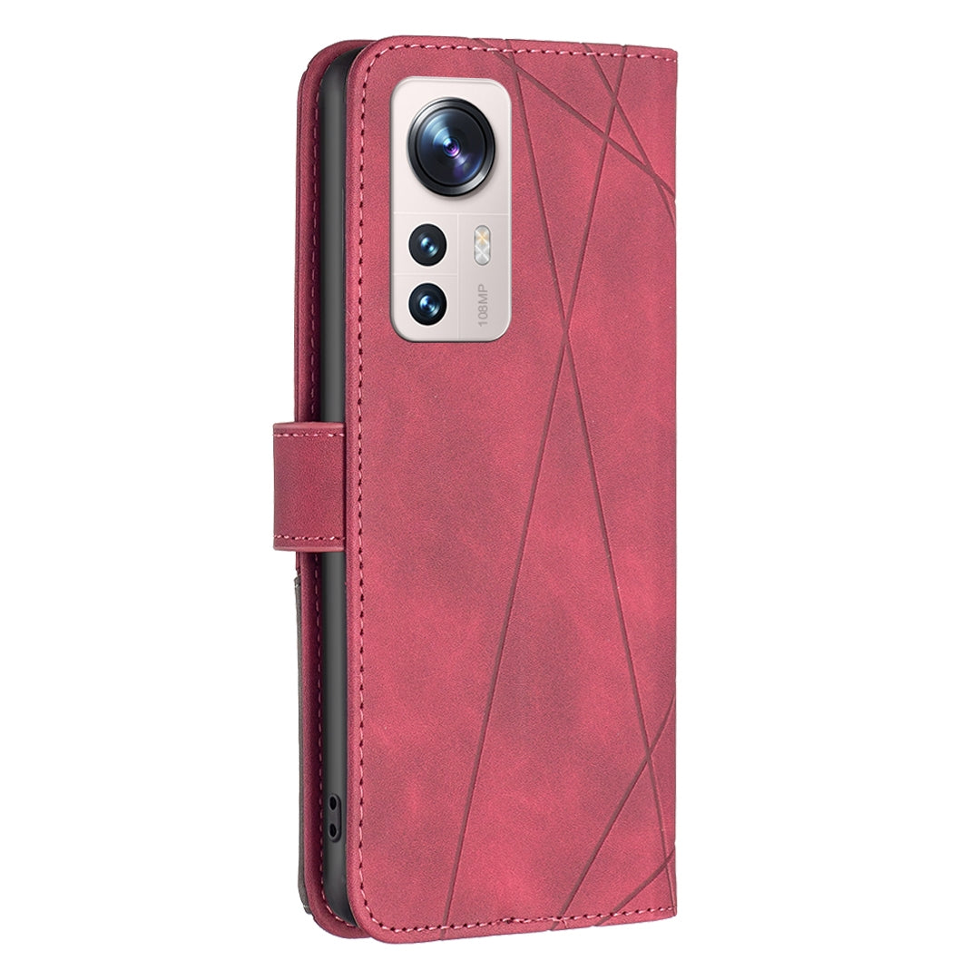 Xiaomi 12 Lite Wallet Case – Rhombus Texture PU Leather, Magnetic Buckle, Card Slots, Stand Function, Shockproof Protective Cover