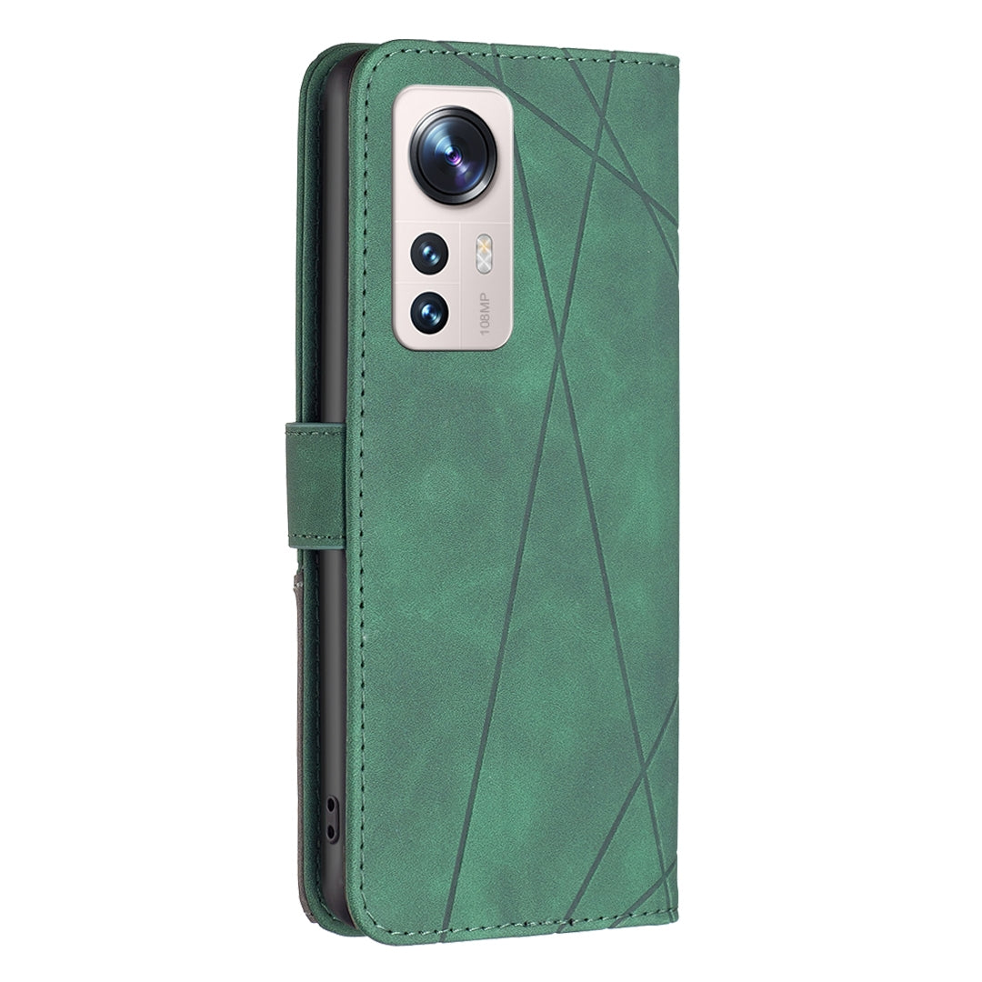 Xiaomi 12 Lite Wallet Case – Rhombus Texture PU Leather, Magnetic Buckle, Card Slots, Stand Function, Shockproof Protective Cover