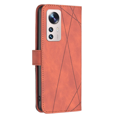 Xiaomi 12 Lite Wallet Case – Rhombus Texture PU Leather, Magnetic Buckle, Card Slots, Stand Function, Shockproof Protective Cover