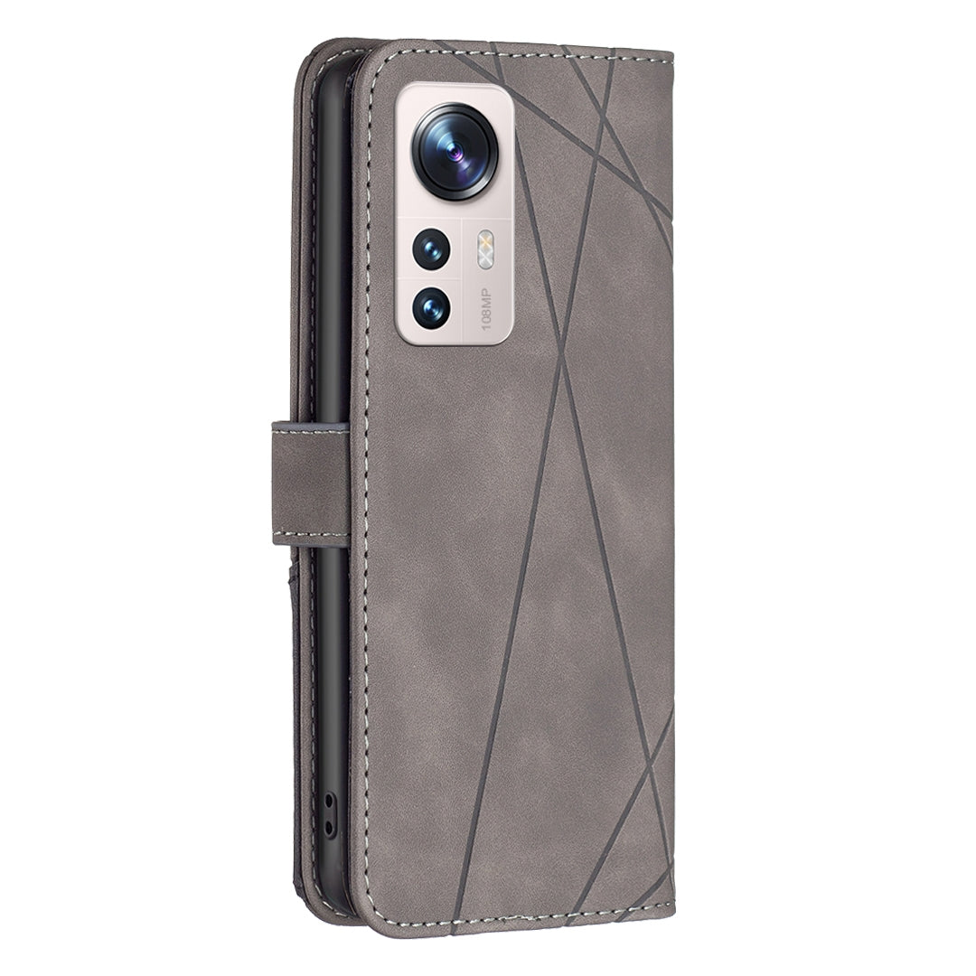 Xiaomi 12 Lite Wallet Case – Rhombus Texture PU Leather, Magnetic Buckle, Card Slots, Stand Function, Shockproof Protective Cover