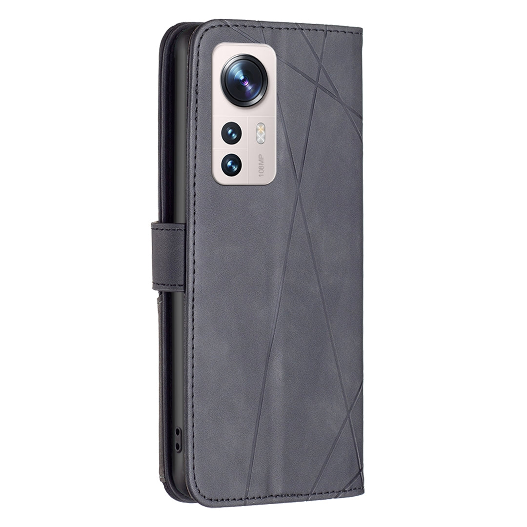 Xiaomi 12 Lite Wallet Case – Rhombus Texture PU Leather, Magnetic Buckle, Card Slots, Stand Function, Shockproof Protective Cover