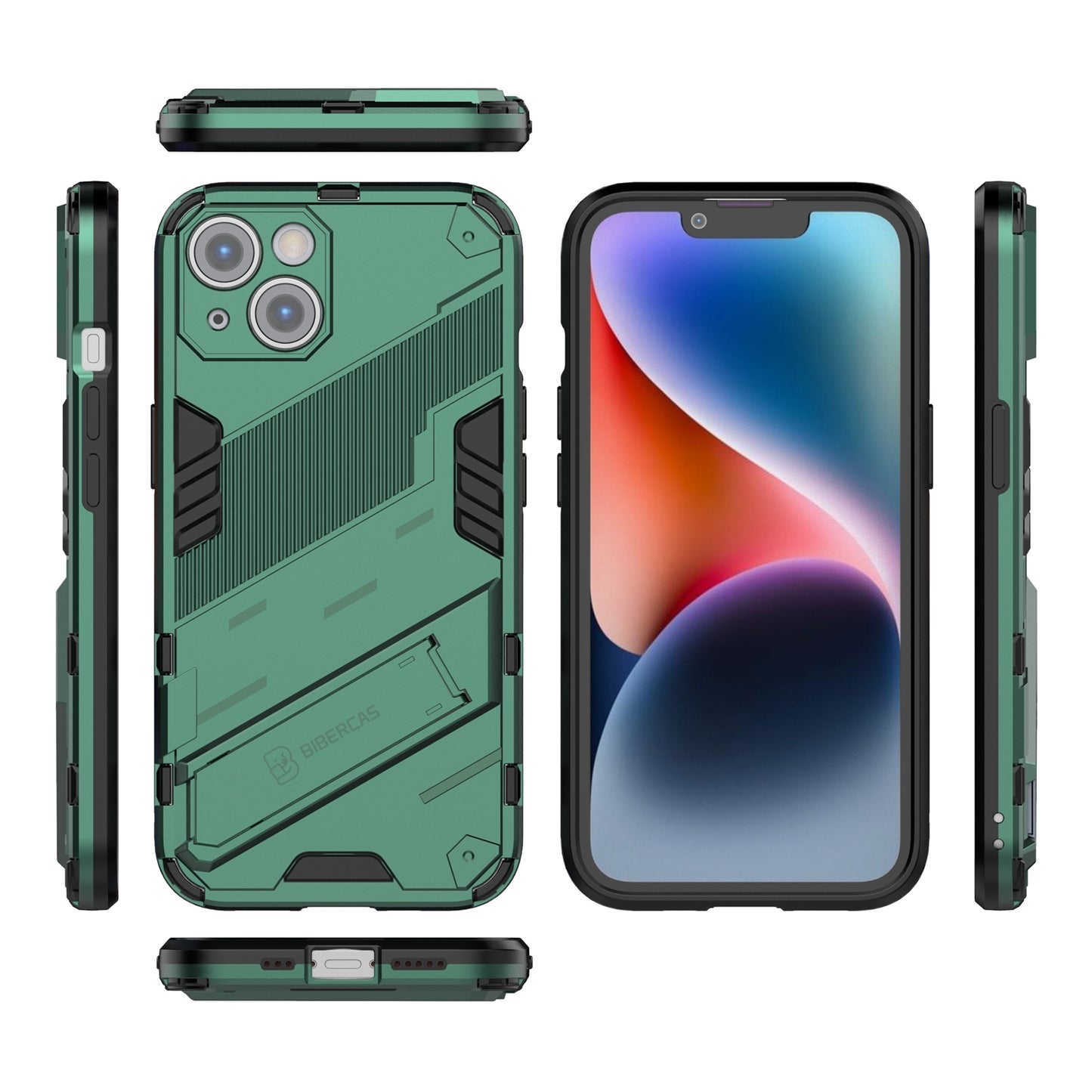 iPhone 14 Plus Shockproof Phone Case - Punk Armor 2-in-1 PC + TPU with Invisible Holder