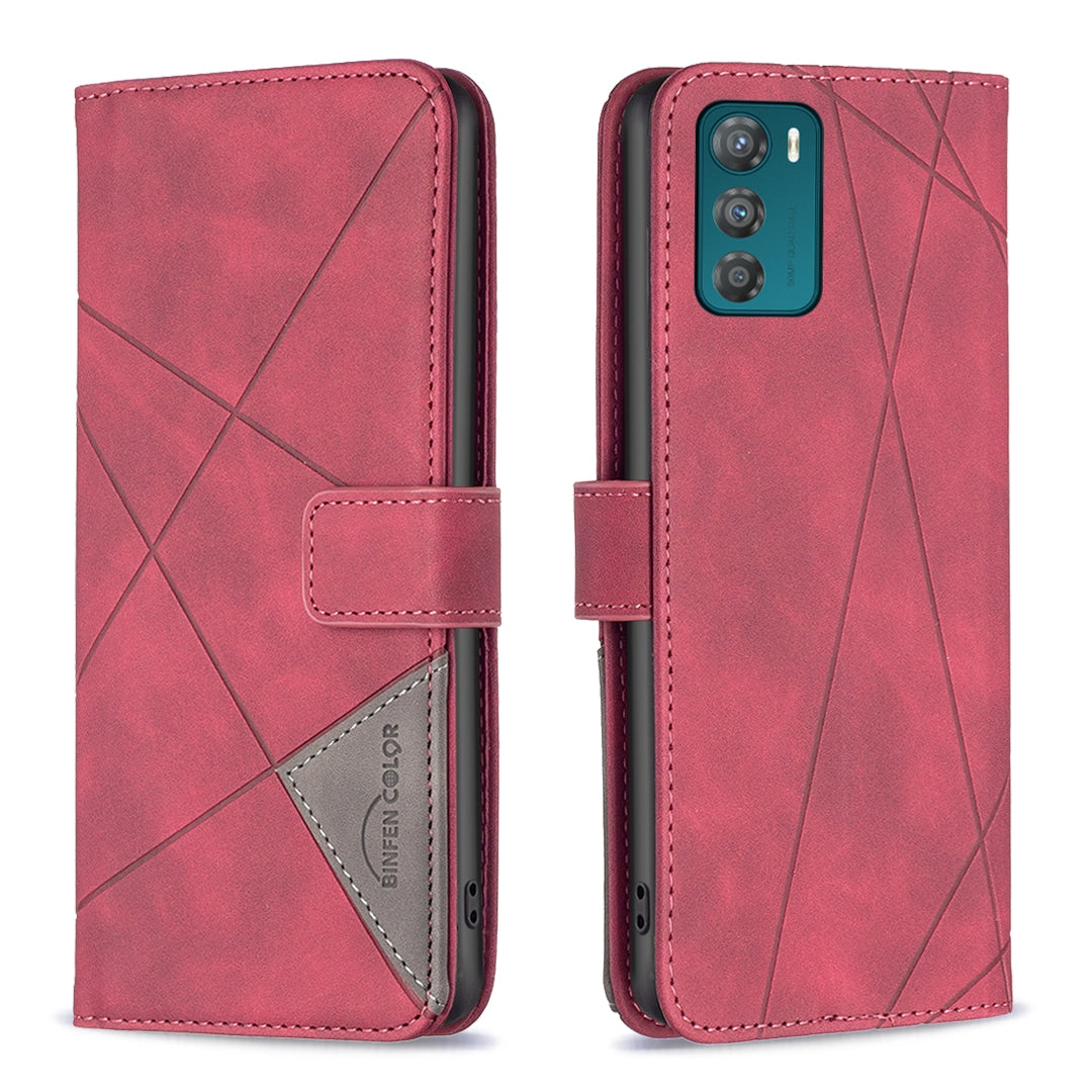 Motorola Moto G42 4G Wallet Case – Rhombus Texture PU Leather, Magnetic Buckle, Card Slots, Stand Function, Shockproof Protective Cover