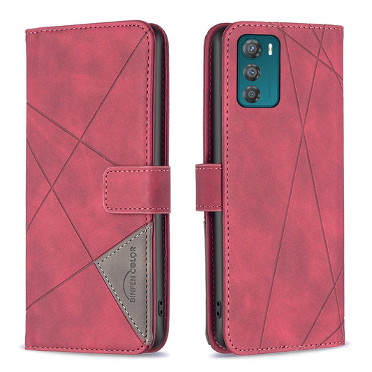 Motorola Moto G42 4G Wallet Case – Rhombus Texture PU Leather, Magnetic Buckle, Card Slots, Stand Function, Shockproof Protective Cover