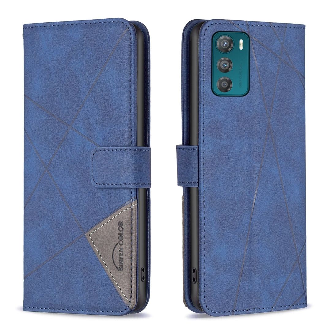 Motorola Moto G42 4G Wallet Case – Rhombus Texture PU Leather, Magnetic Buckle, Card Slots, Stand Function, Shockproof Protective Cover