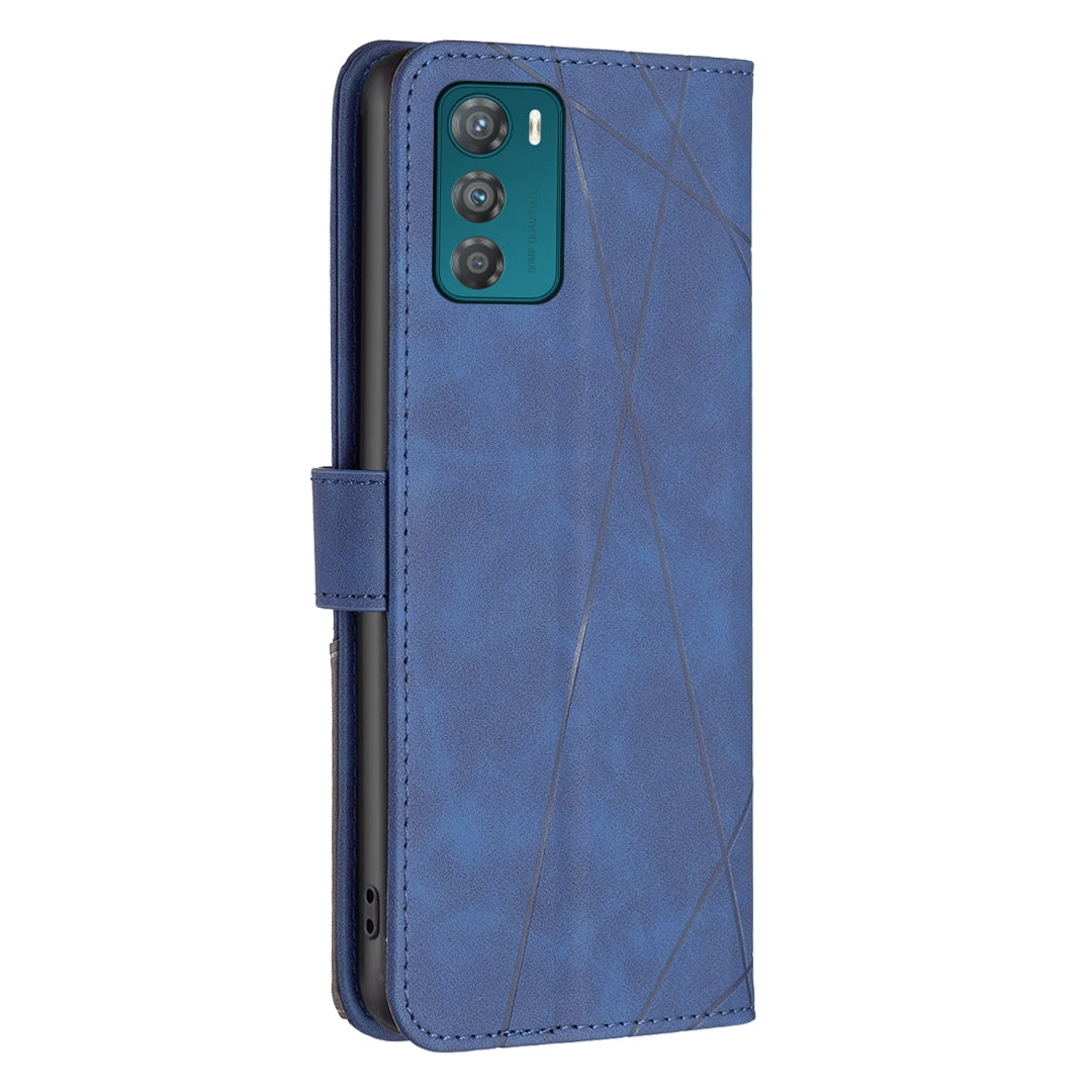 Motorola Moto G42 4G Wallet Case – Rhombus Texture PU Leather, Magnetic Buckle, Card Slots, Stand Function, Shockproof Protective Cover