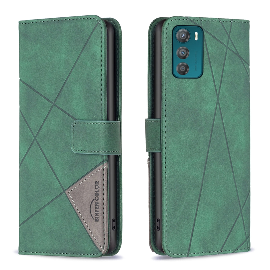 Motorola Moto G42 4G Wallet Case – Rhombus Texture PU Leather, Magnetic Buckle, Card Slots, Stand Function, Shockproof Protective Cover