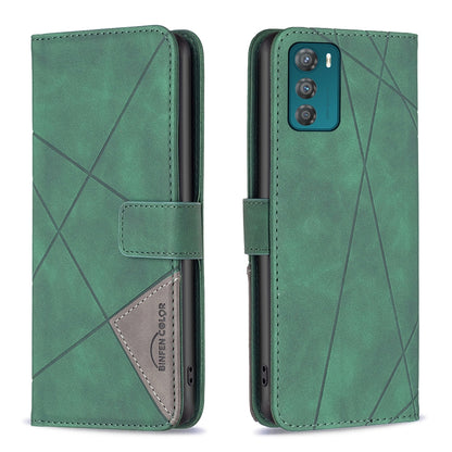 Motorola Moto G42 4G Wallet Case – Rhombus Texture PU Leather, Magnetic Buckle, Card Slots, Stand Function, Shockproof Protective Cover