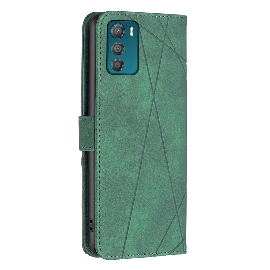 Motorola Moto G42 4G Wallet Case – Rhombus Texture PU Leather, Magnetic Buckle, Card Slots, Stand Function, Shockproof Protective Cover