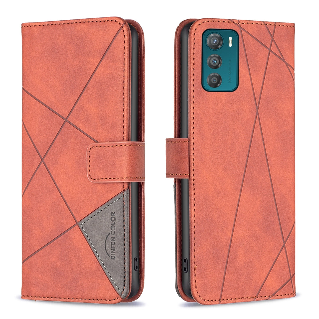 Motorola Moto G42 4G Wallet Case – Rhombus Texture PU Leather, Magnetic Buckle, Card Slots, Stand Function, Shockproof Protective Cover