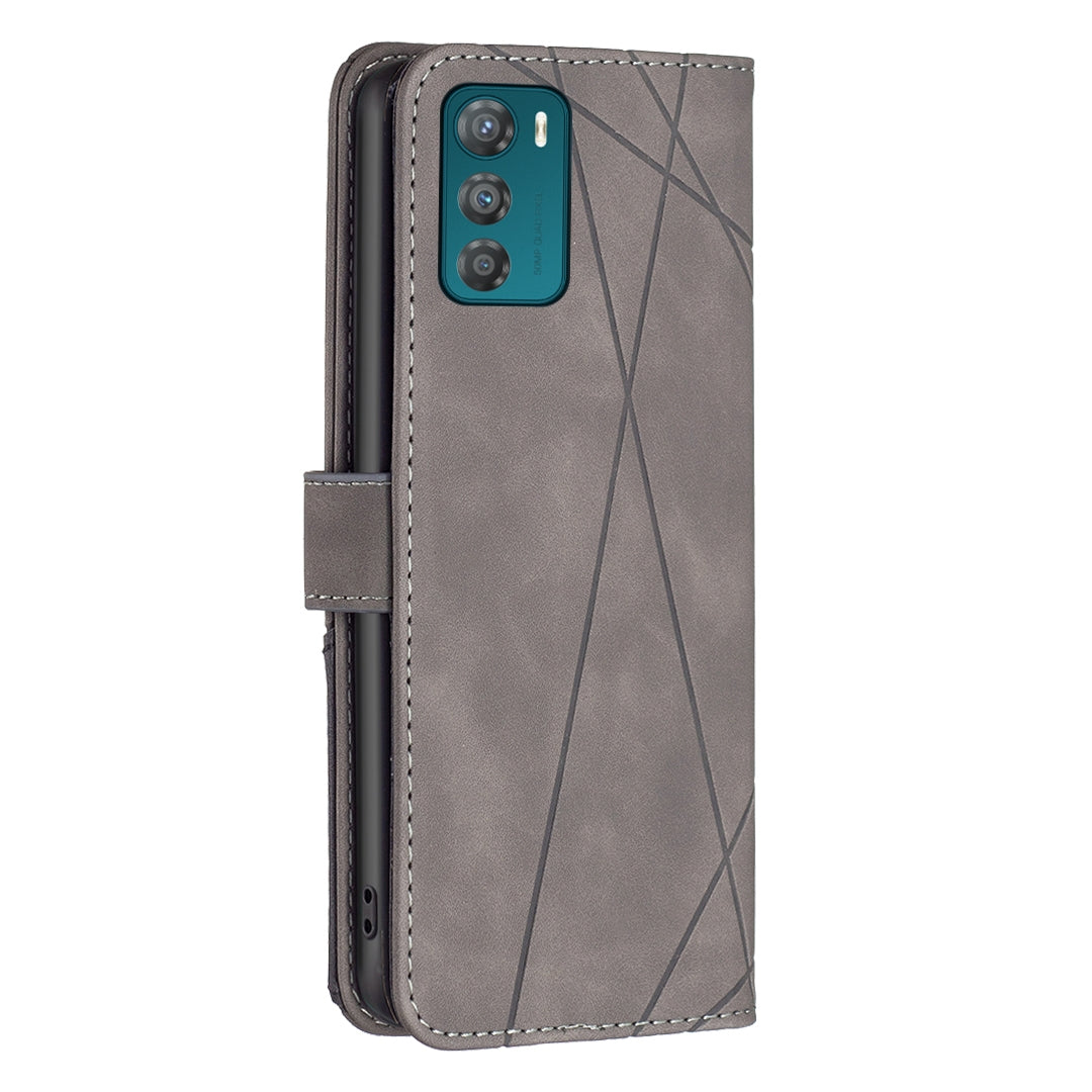 Motorola Moto G42 4G Wallet Case – Rhombus Texture PU Leather, Magnetic Buckle, Card Slots, Stand Function, Shockproof Protective Cover