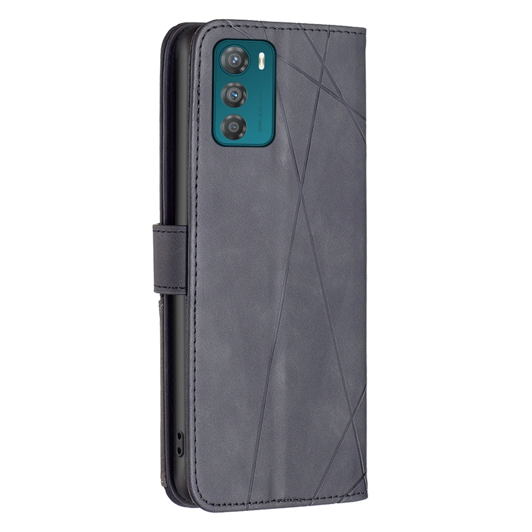Motorola Moto G42 4G Wallet Case – Rhombus Texture PU Leather, Magnetic Buckle, Card Slots, Stand Function, Shockproof Protective Cover