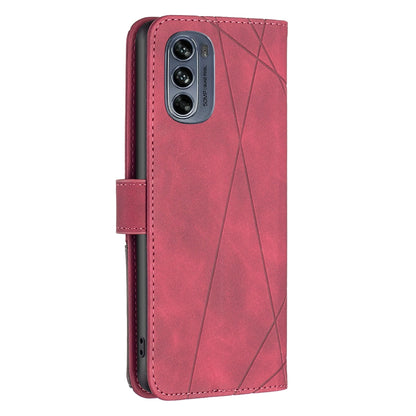 Motorola Moto G62 Wallet Case – Rhombus Texture PU Leather, Magnetic Buckle, Card Slots, Stand Function, Shockproof Protective Cover