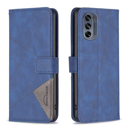 Motorola Moto G62 Wallet Case – Rhombus Texture PU Leather, Magnetic Buckle, Card Slots, Stand Function, Shockproof Protective Cover