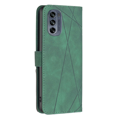Motorola Moto G62 Wallet Case – Rhombus Texture PU Leather, Magnetic Buckle, Card Slots, Stand Function, Shockproof Protective Cover