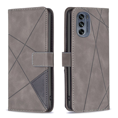 Motorola Moto G62 Wallet Case – Rhombus Texture PU Leather, Magnetic Buckle, Card Slots, Stand Function, Shockproof Protective Cover
