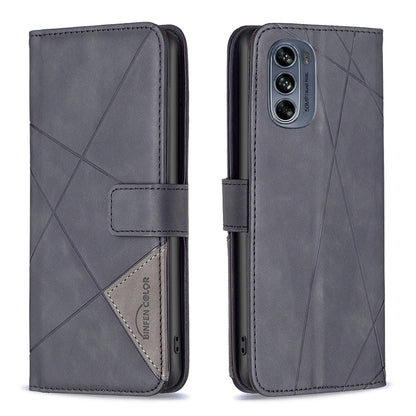 Motorola Moto G62 Wallet Case – Rhombus Texture PU Leather, Magnetic Buckle, Card Slots, Stand Function, Shockproof Protective Cover