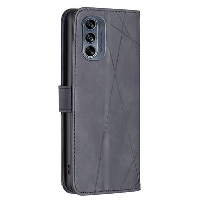 Motorola Moto G62 Wallet Case – Rhombus Texture PU Leather, Magnetic Buckle, Card Slots, Stand Function, Shockproof Protective Cover