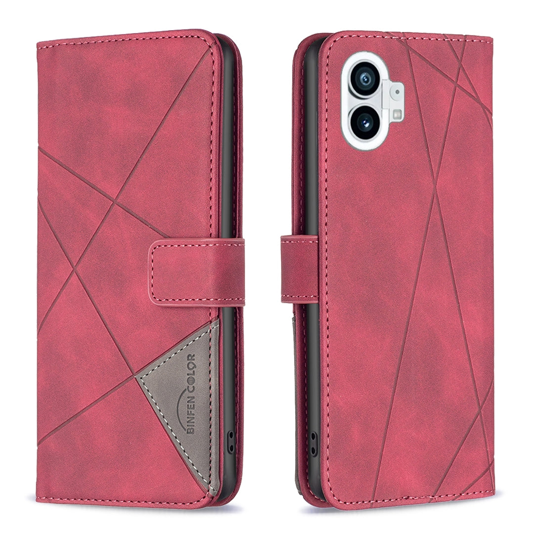 Nothing Phone 1 Wallet Case – Rhombus Texture PU Leather, Magnetic Buckle, Card Slots, Stand Function, Shockproof Protective Cover