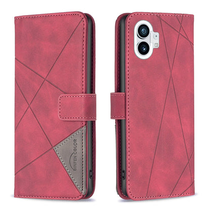 Nothing Phone 1 Wallet Case – Rhombus Texture PU Leather, Magnetic Buckle, Card Slots, Stand Function, Shockproof Protective Cover