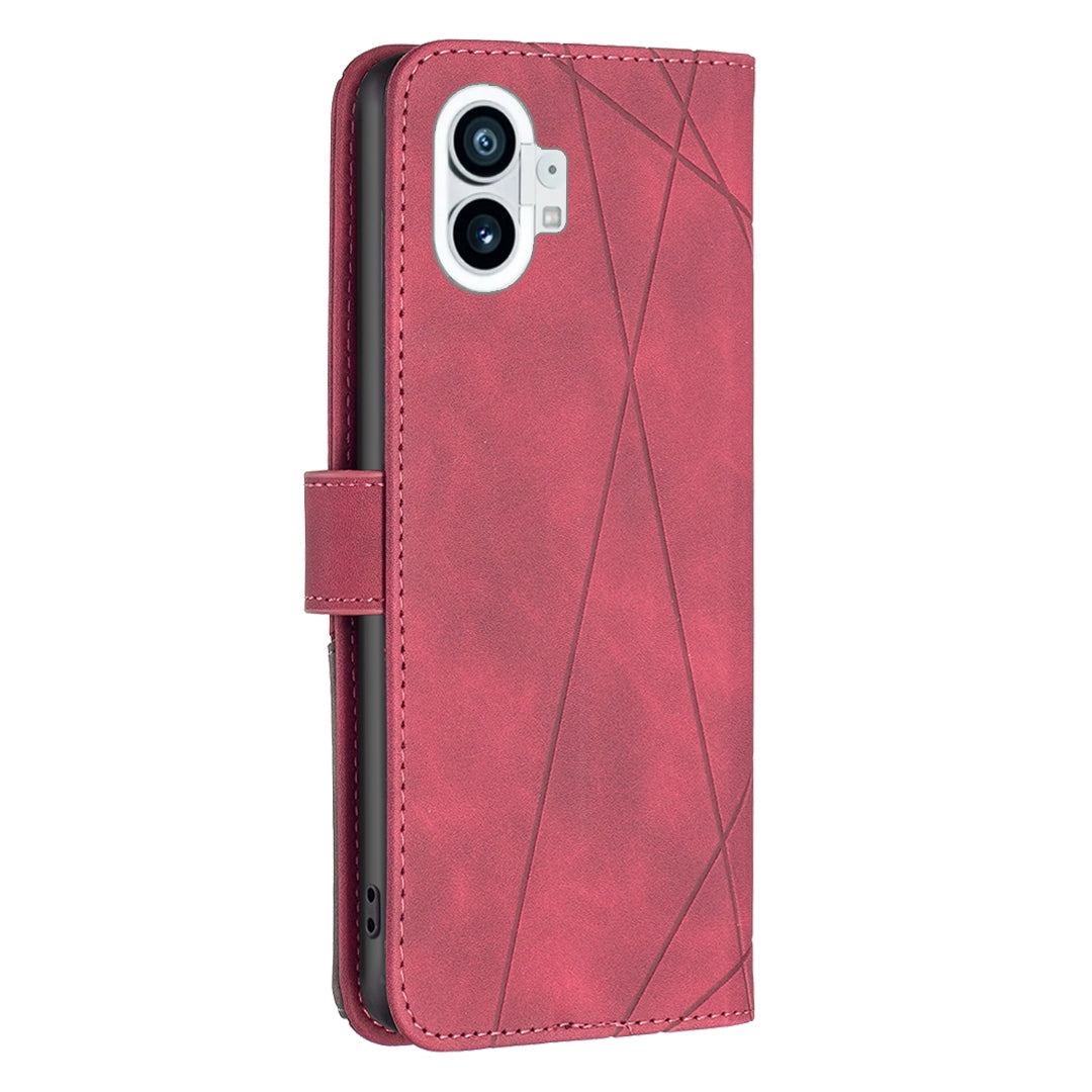 Nothing Phone 1 Wallet Case – Rhombus Texture PU Leather, Magnetic Buckle, Card Slots, Stand Function, Shockproof Protective Cover