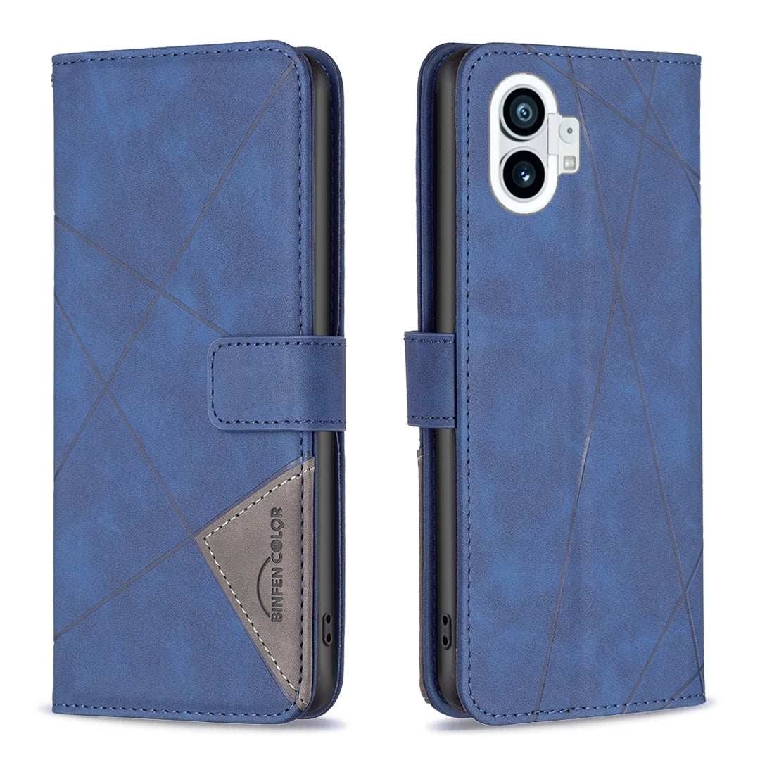 Nothing Phone 1 Wallet Case – Rhombus Texture PU Leather, Magnetic Buckle, Card Slots, Stand Function, Shockproof Protective Cover