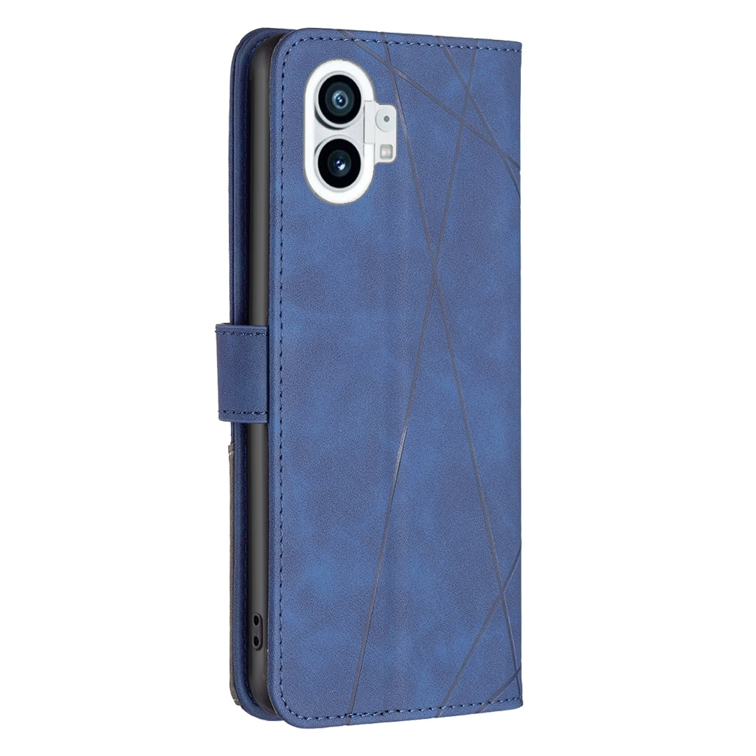 Nothing Phone 1 Wallet Case – Rhombus Texture PU Leather, Magnetic Buckle, Card Slots, Stand Function, Shockproof Protective Cover