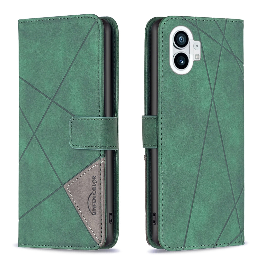 Nothing Phone 1 Wallet Case – Rhombus Texture PU Leather, Magnetic Buckle, Card Slots, Stand Function, Shockproof Protective Cover