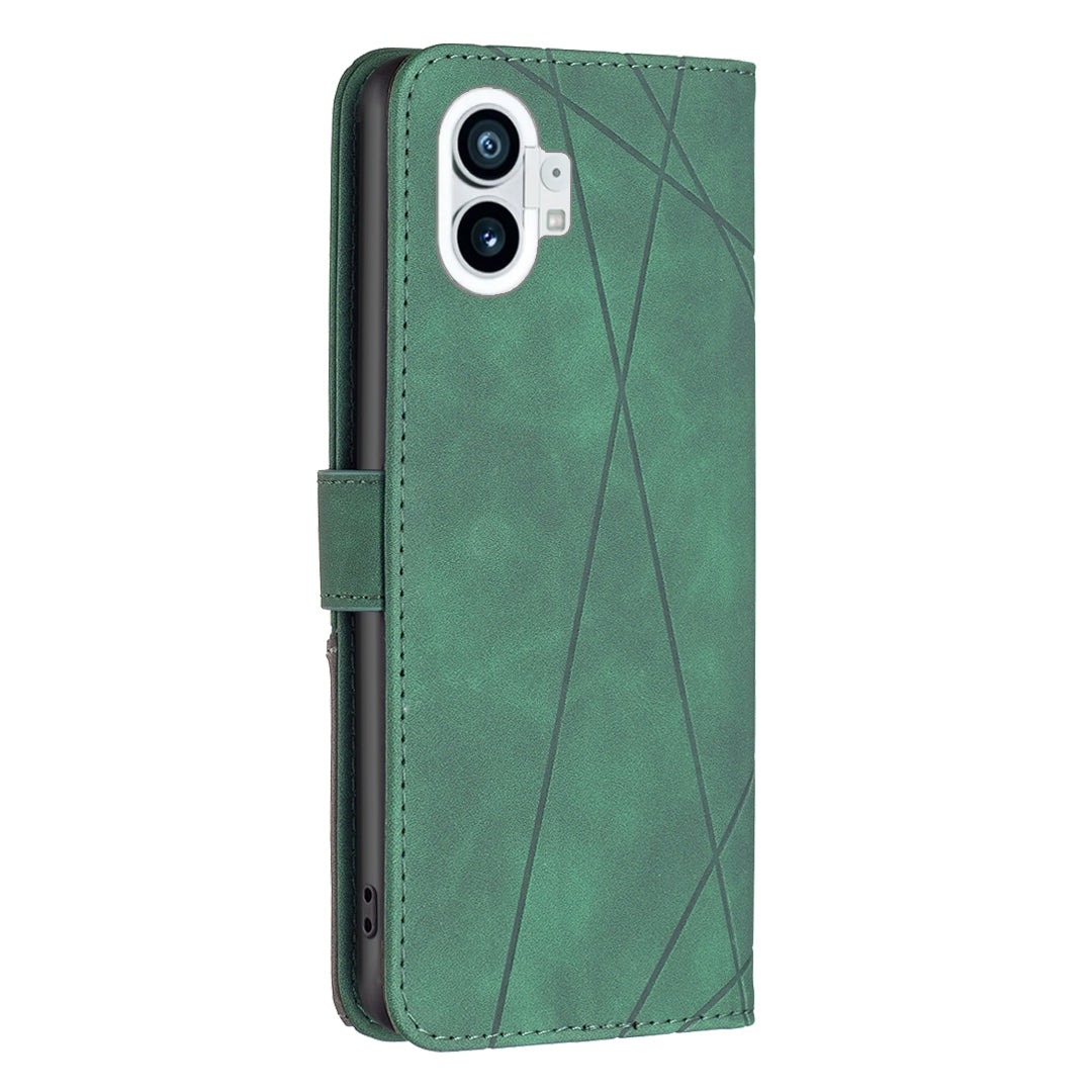 Nothing Phone 1 Wallet Case – Rhombus Texture PU Leather, Magnetic Buckle, Card Slots, Stand Function, Shockproof Protective Cover
